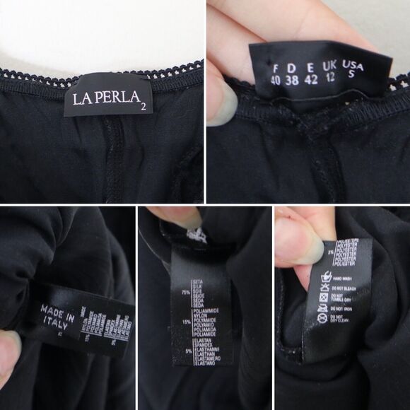 La Perla Size 2 US S Silk Blend Charmeuse Short Slip Nightie Ruched V Neck Lace - Picture 3 of 10